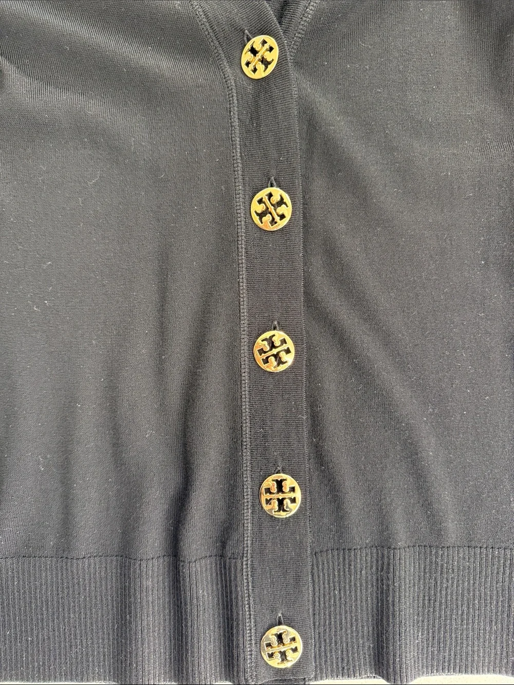 Tory Burch Black Cardigan with Gold Logo Buttons Size Small